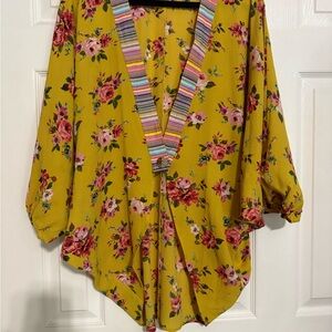 Ivy Jane Floral Yellow Blouse with Multicolor Trim